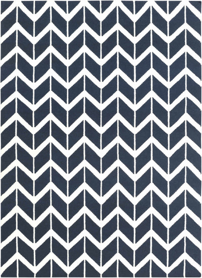 Ink Blue Hand Woven 100% Wool Modern Rectangle Handmade rug, Indoor use only, no fringe, non-washable.