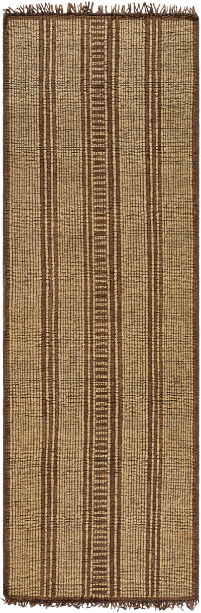 Mustard Hand Woven 70% Jute, 30% Leather Global Rectangle Handmade rug, Indoor use only, has fringe, non-washable. runner also available