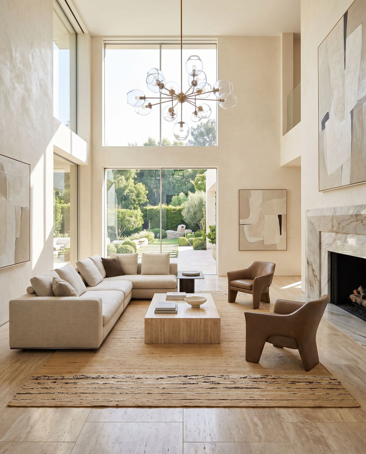 Geneva GNV-2304 Hand Woven Rug styled in an elegant designer living room — hand woven cottage area rug in dark brown, beige, caramel and tan tones