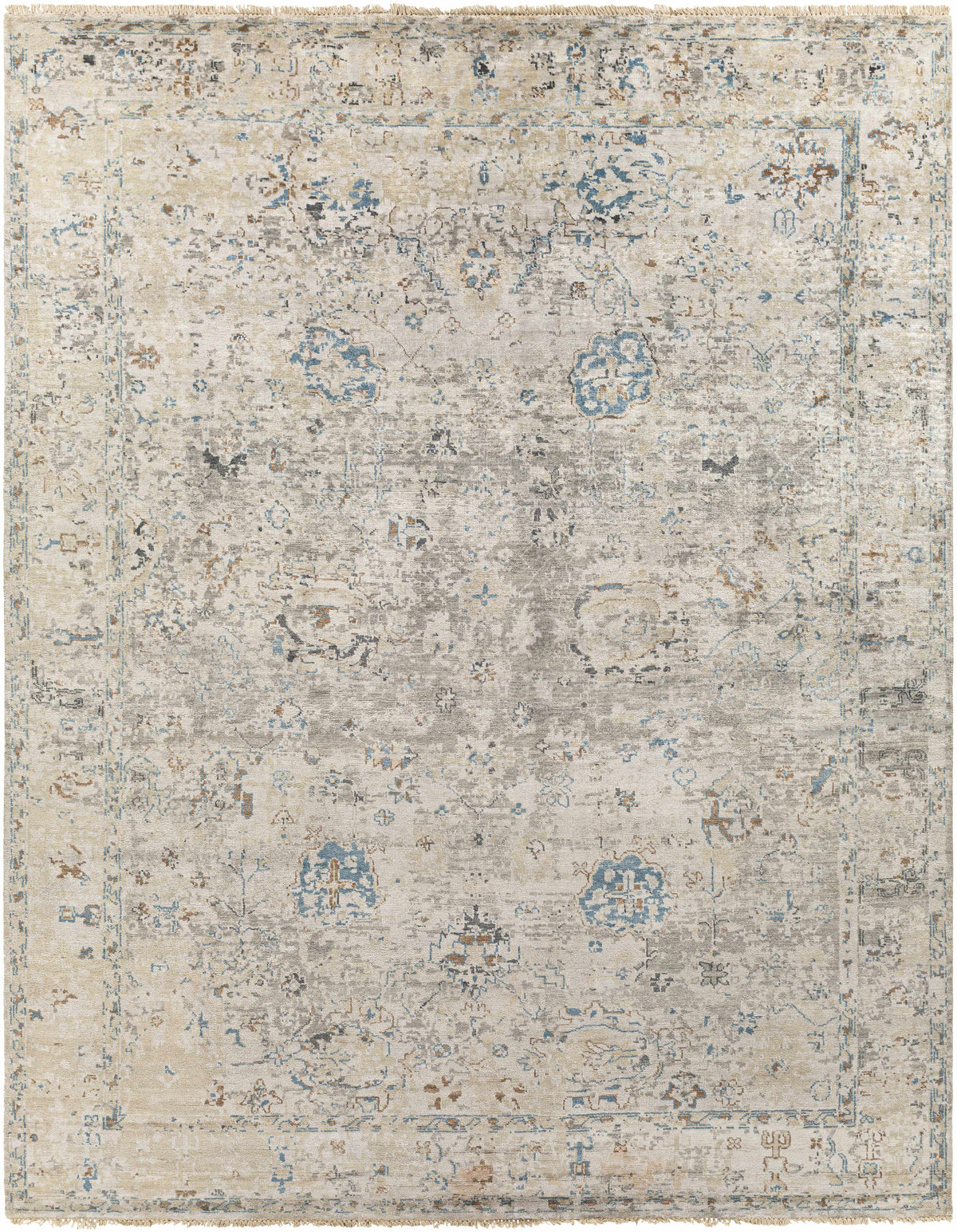 Denim Hand Knotted 100% Viscose Traditional Rectangle Handmade rug, Indoor use only, has fringe, non-washable. runner also available