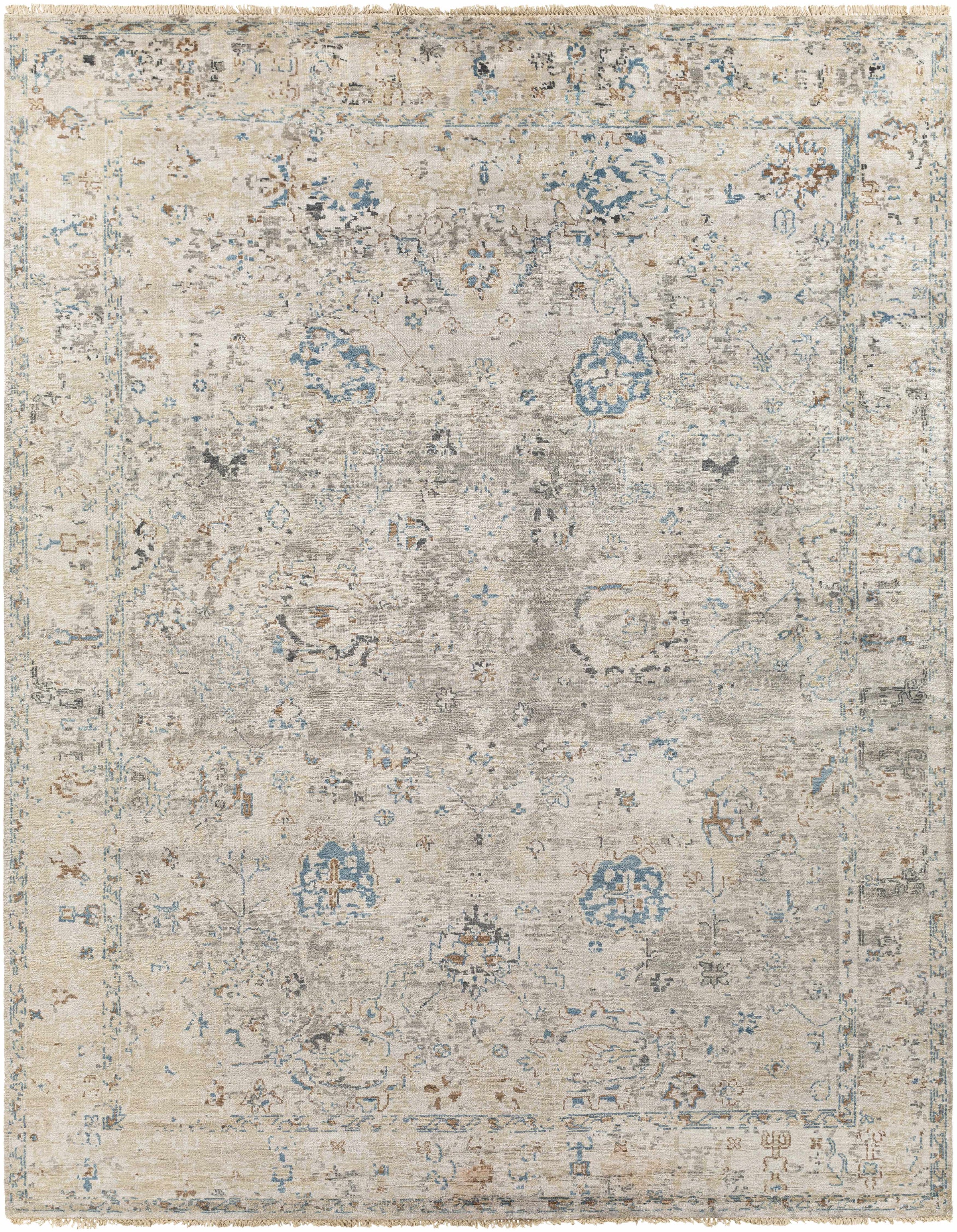 Denim Hand Knotted 100% Viscose Traditional Rectangle Handmade rug, Indoor use only, has fringe, non-washable. runner also available