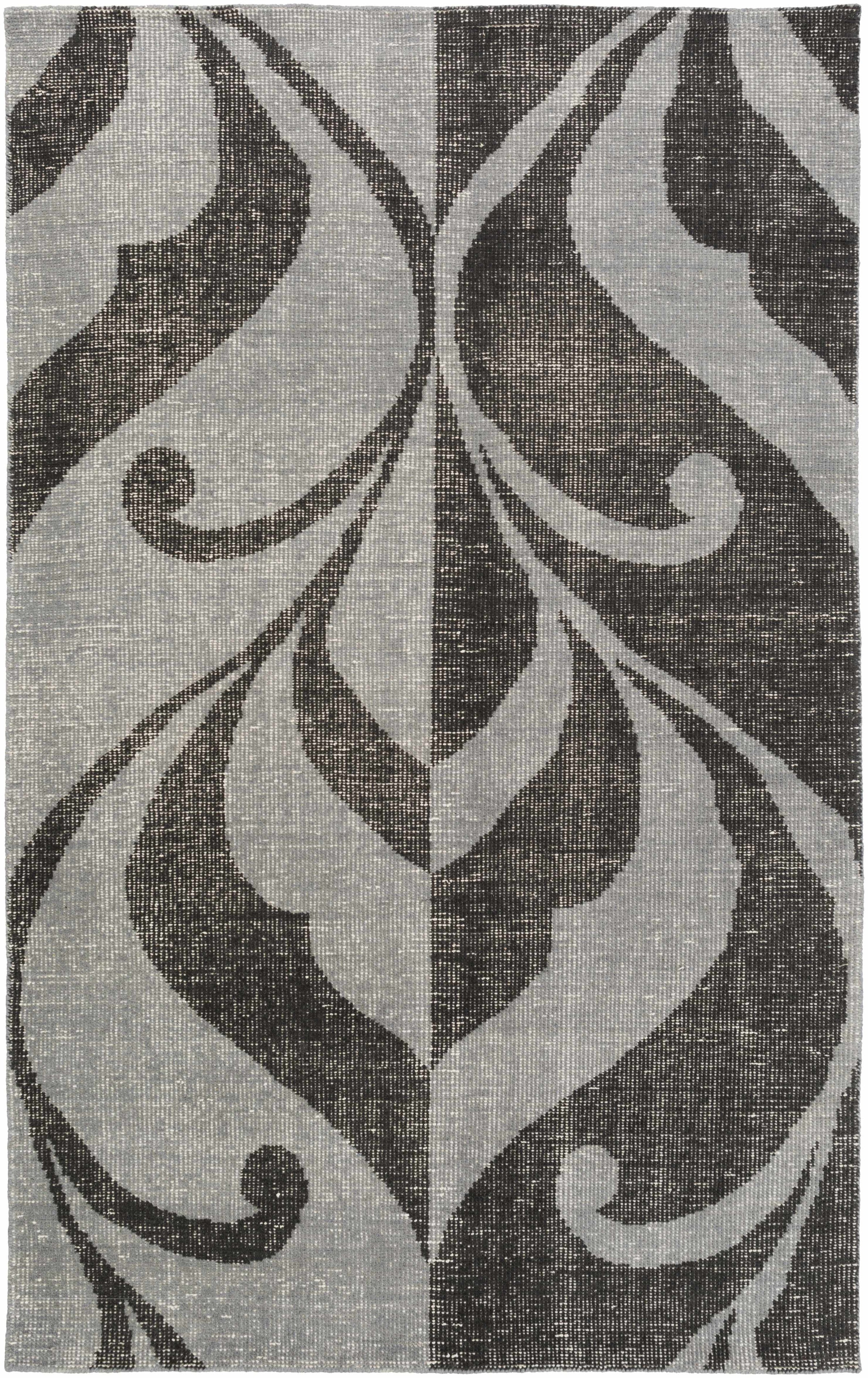 Black Hand Knotted 100% Wool Modern Rectangle Handmade rug, Indoor use only, no fringe, non-washable.