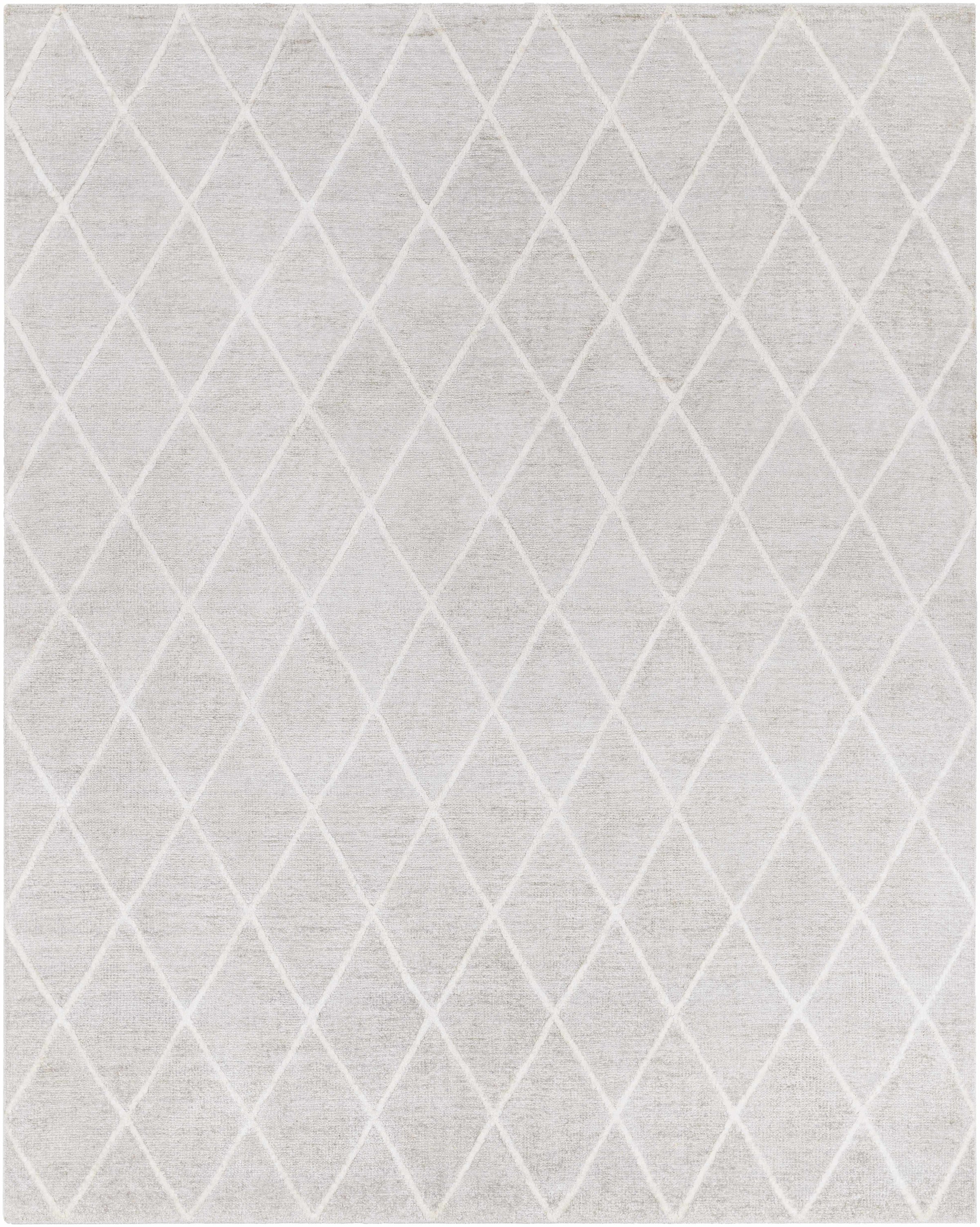 Light Gray Hand Knotted 100% Viscose Modern Rectangle Handmade rug, Indoor use only, no fringe, non-washable.