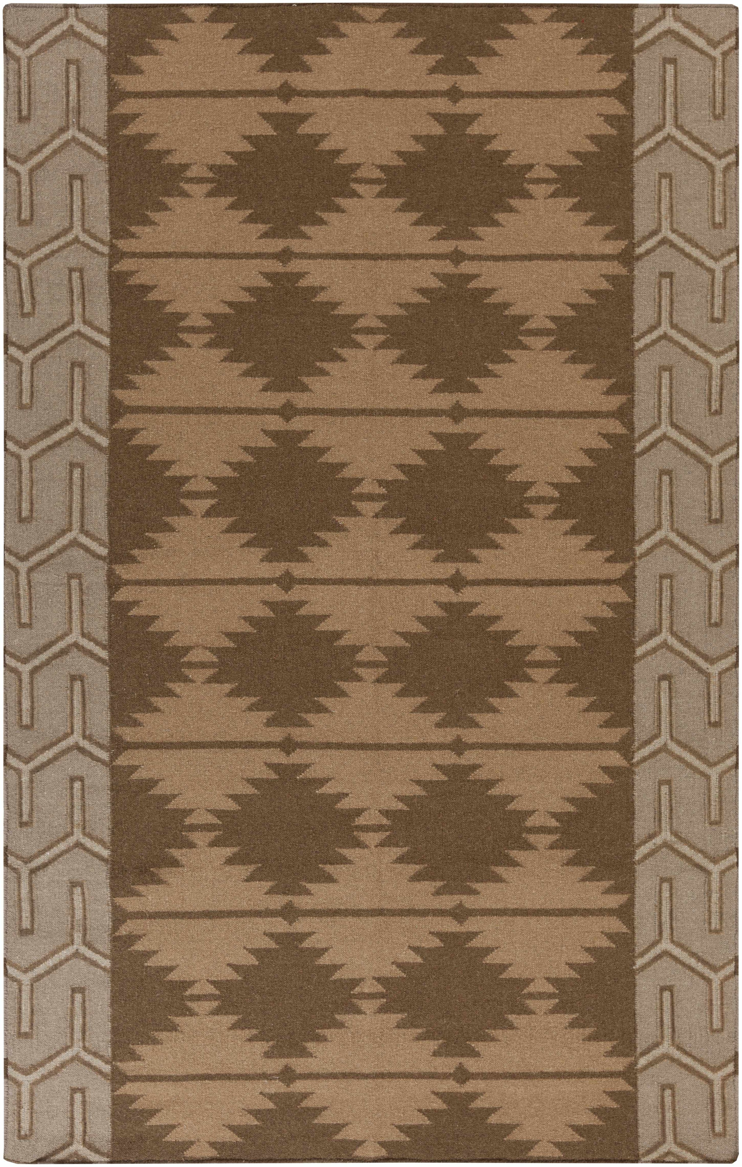 Tan Hand Woven 100% Wool Modern Rectangle Handmade rug, Indoor use only, no fringe, non-washable.