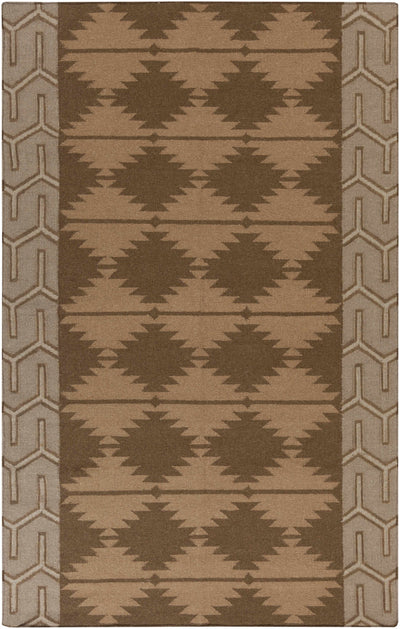 Tan Hand Woven 100% Wool Modern Rectangle Handmade rug, Indoor use only, no fringe, non-washable.