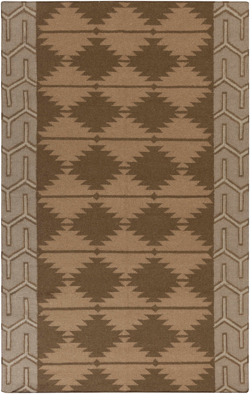 Tan Hand Woven 100% Wool Modern Rectangle Handmade rug, Indoor use only, no fringe, non-washable.