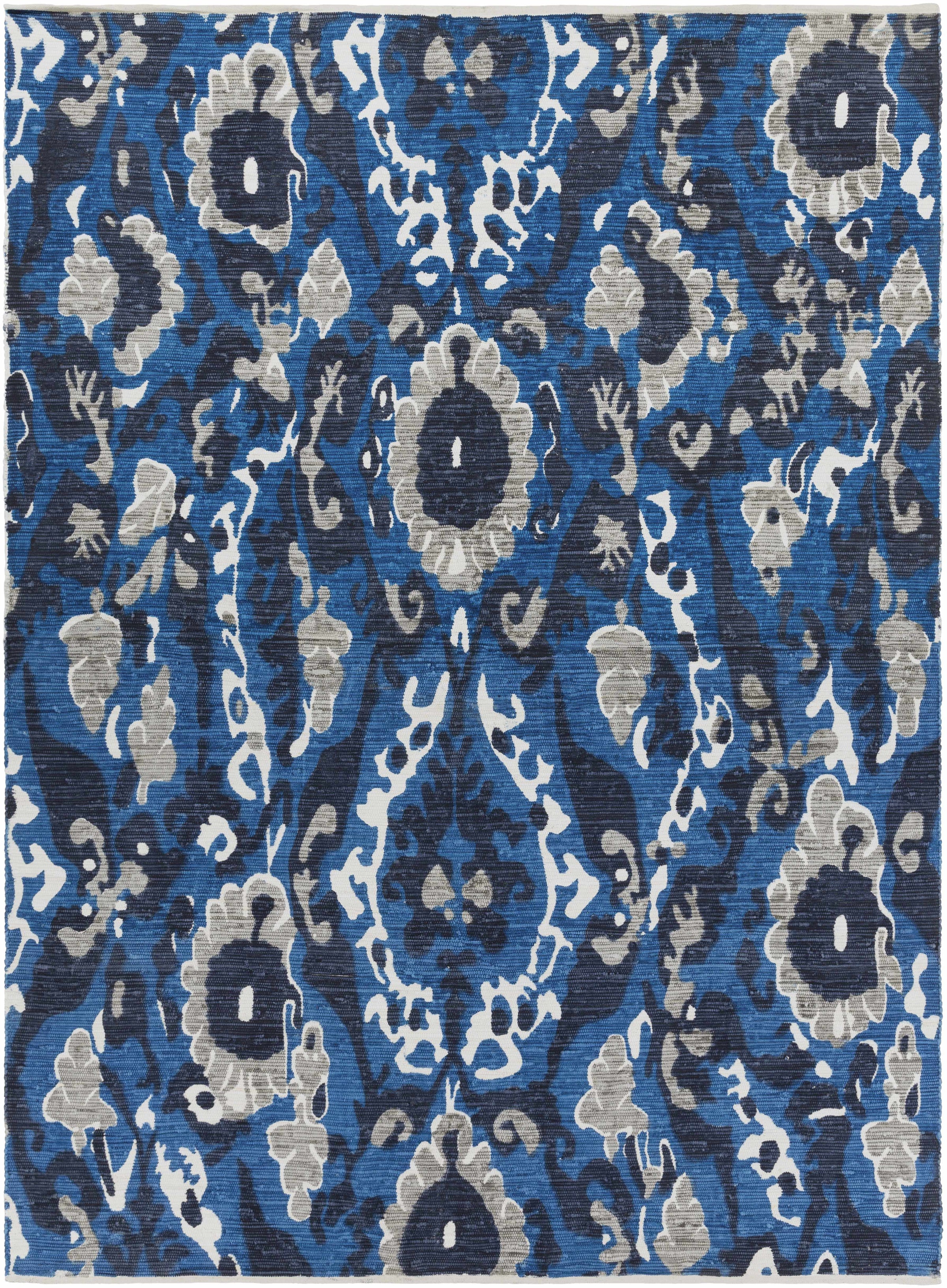 Blue Hand Woven 100% Cotton Modern Rectangle Handmade rug, Indoor use only, no fringe, non-washable.