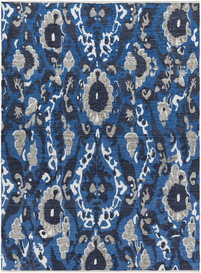 Blue Hand Woven 100% Cotton Modern Rectangle Handmade rug, Indoor use only, no fringe, non-washable.