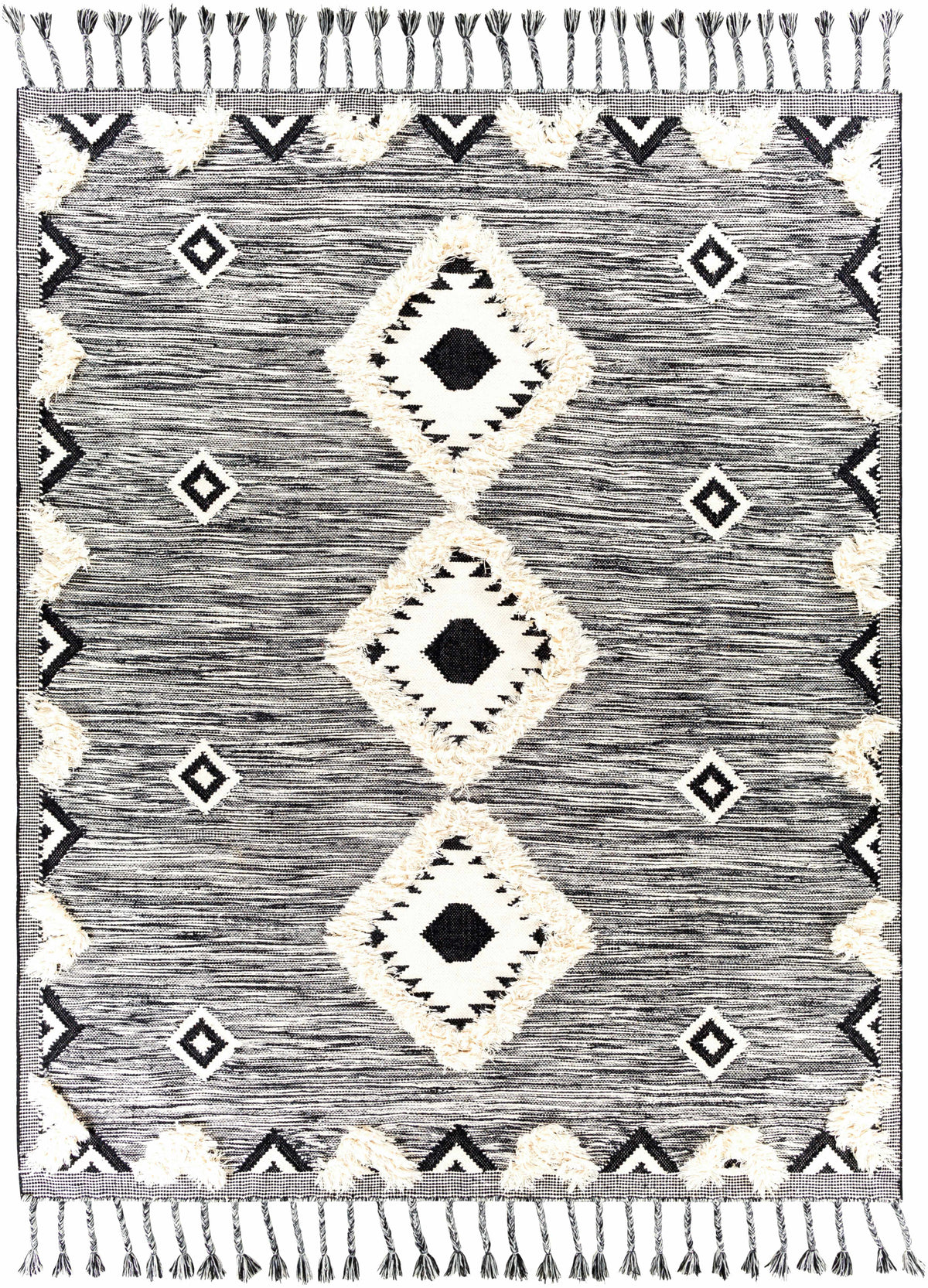 Black Hand Woven 100% Wool Global Rectangle Handmade rug, Indoor use only, has fringe, non-washable. runner also available