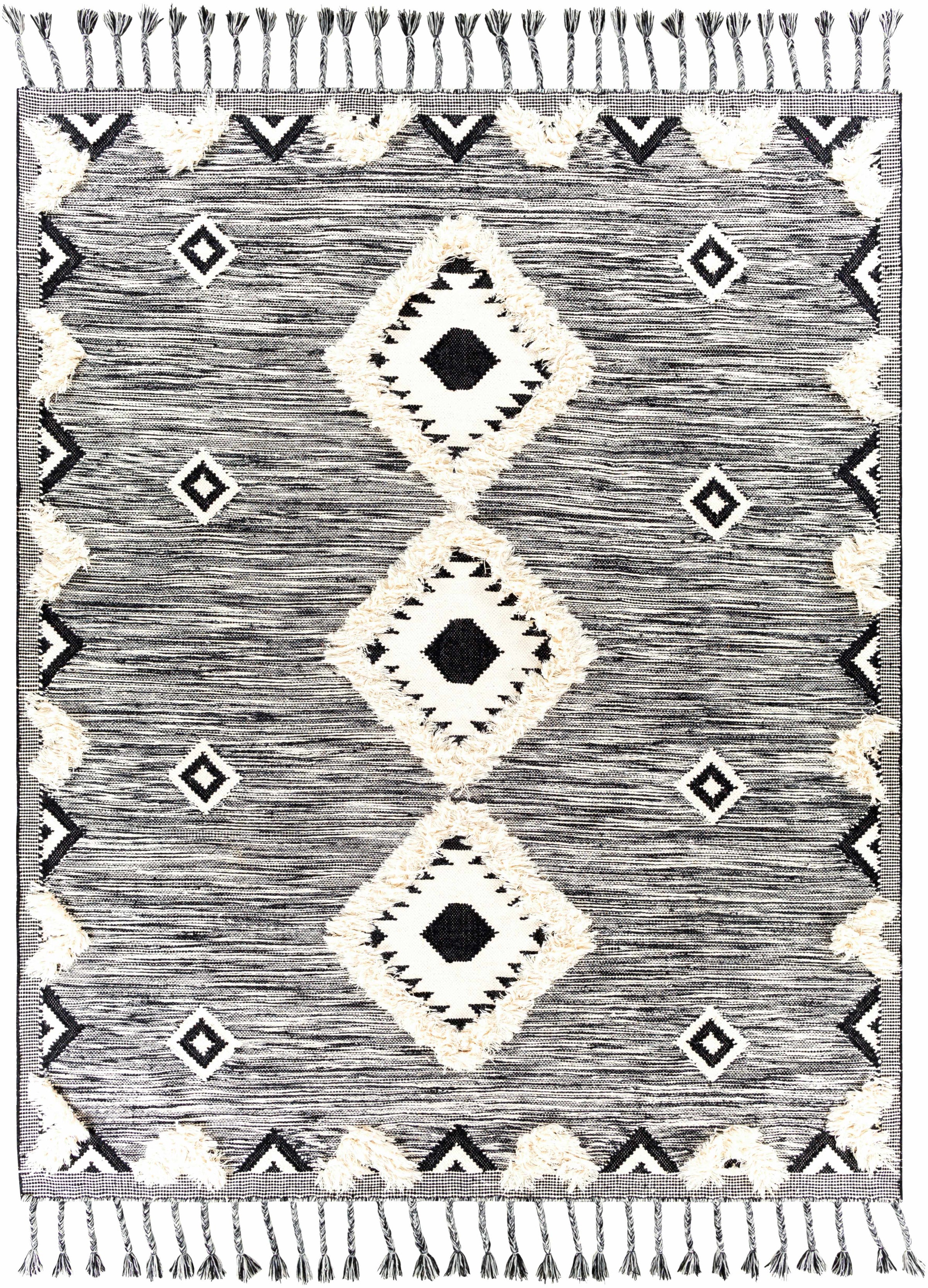 Black Hand Woven 100% Wool Global Rectangle Handmade rug, Indoor use only, has fringe, non-washable. runner also available