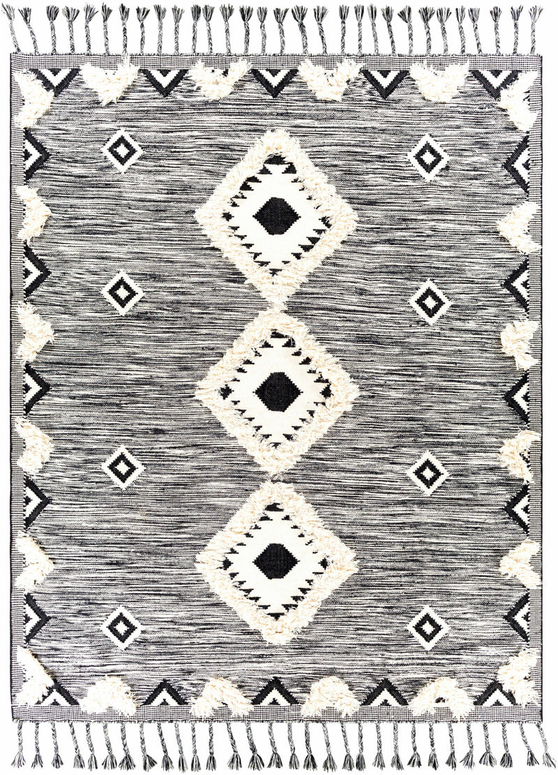 Black Hand Woven 100% Wool Global Rectangle Handmade rug, Indoor use only, has fringe, non-washable. runner also available