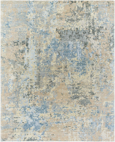 Tan Hand Knotted 100% Wool Modern Rectangle Handmade rug, Indoor use only, no fringe, non-washable.