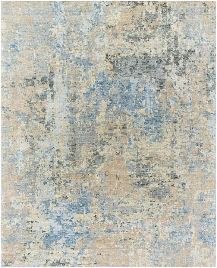 Tan Hand Knotted 100% Wool Modern Rectangle Handmade rug, Indoor use only, no fringe, non-washable.