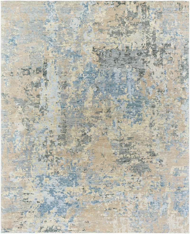 Tan Hand Knotted 100% Wool Modern Rectangle Handmade rug, Indoor use only, no fringe, non-washable.