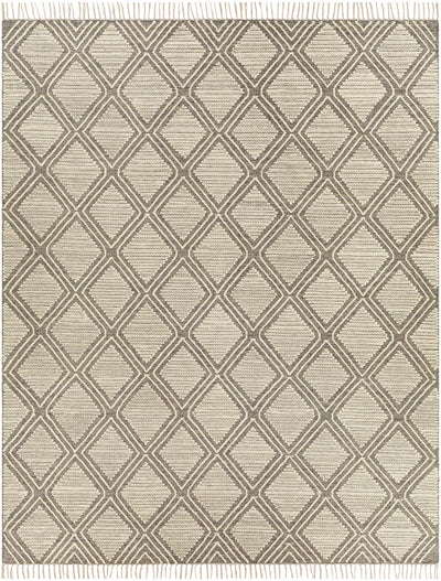 Medium Gray Hand Woven 70% Cotton, 30% Wool Global Rectangle Handmade rug, Indoor use only, has fringe, non-washable.