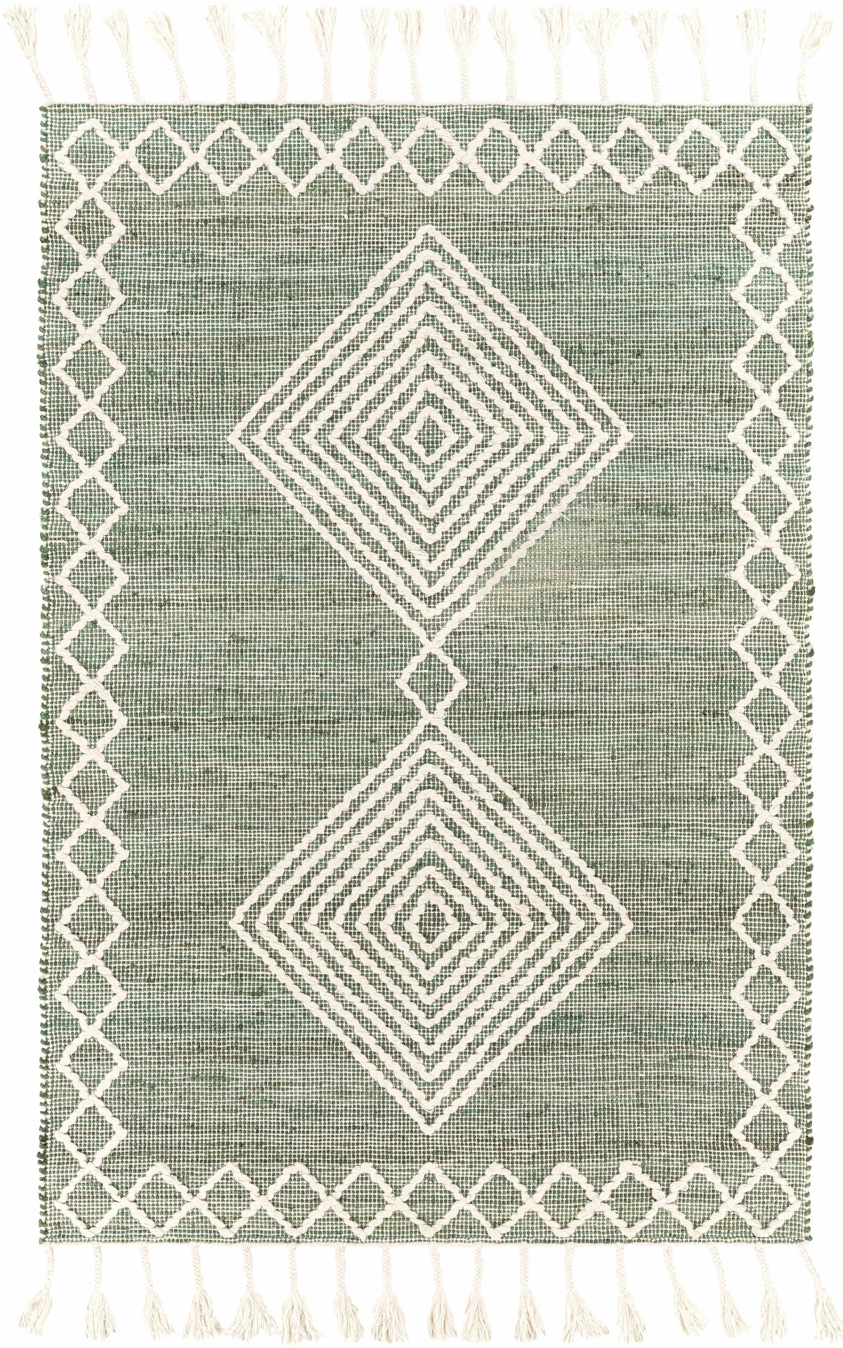 Medium Green Hand Woven 60% Jute, 40% Wool Global Rectangle Handmade rug, Indoor use only, has fringe, non-washable. runner also available