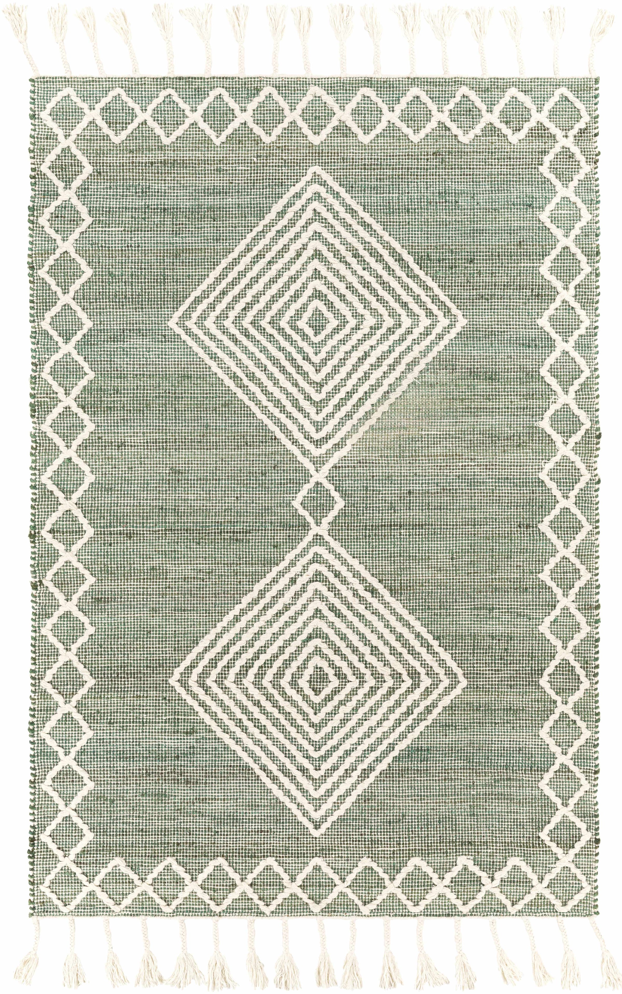 Medium Green Hand Woven 60% Jute, 40% Wool Global Rectangle Handmade rug, Indoor use only, has fringe, non-washable. runner also available