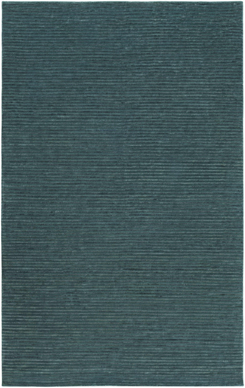 Deep Teal Hand Knotted 50% Viscose, 50% Wool Cottage Rectangle Handmade rug, Indoor use only, no fringe, non-washable.