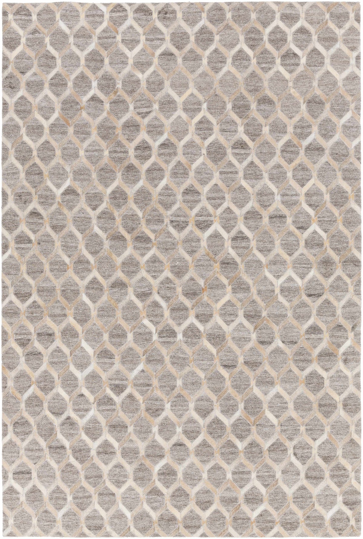 Beige Hand Crafted 65% Hair On Hide, 35% Chenille-Viscose Modern Rectangle Handmade rug, Indoor use only, no fringe, non-washable.