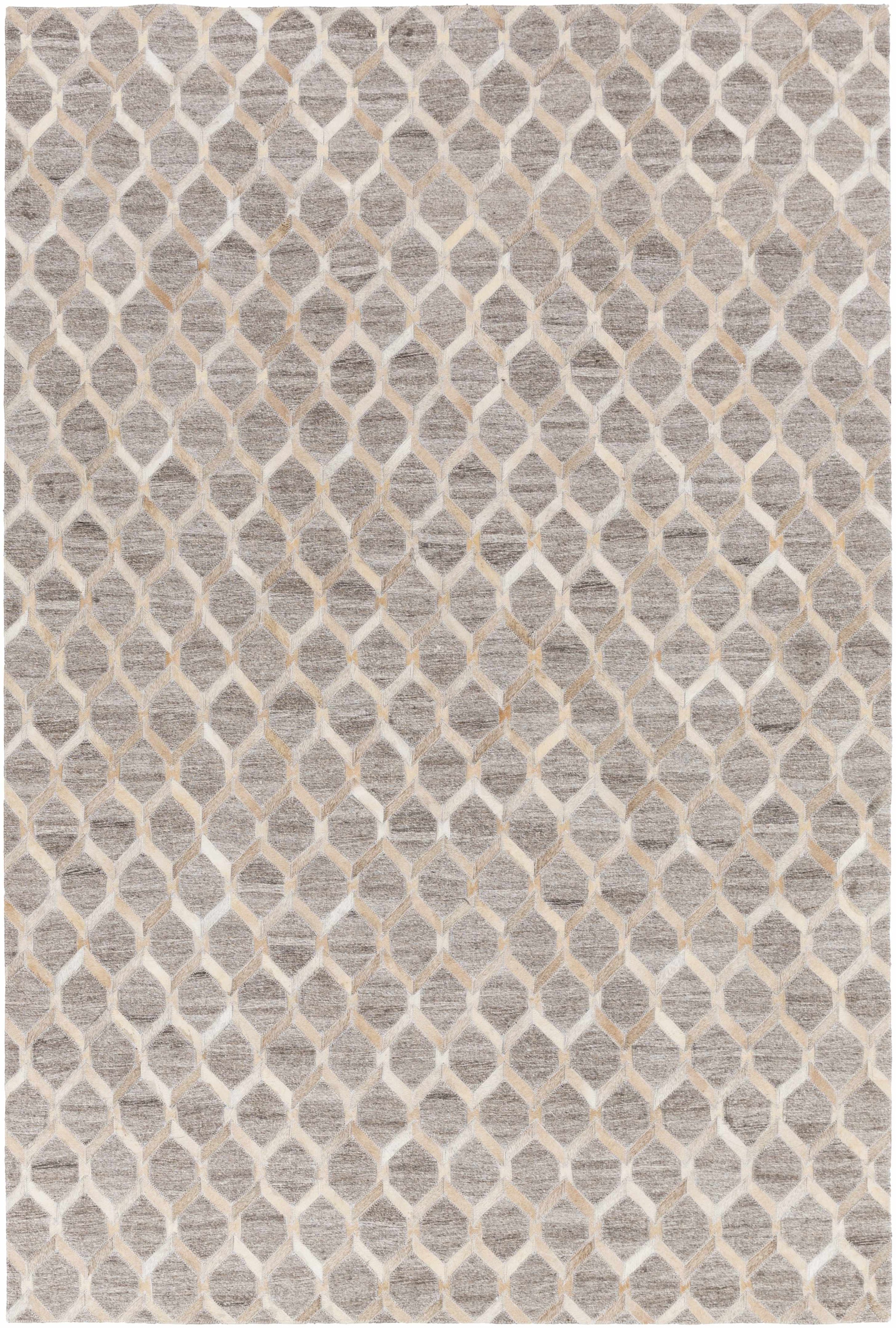 Beige Hand Crafted 65% Hair On Hide, 35% Chenille-Viscose Modern Rectangle Handmade rug, Indoor use only, no fringe, non-washable.