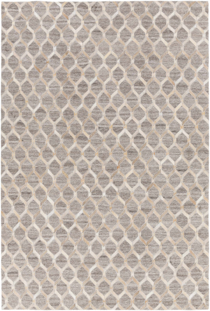 Beige Hand Crafted 65% Hair On Hide, 35% Chenille-Viscose Modern Rectangle Handmade rug, Indoor use only, no fringe, non-washable.