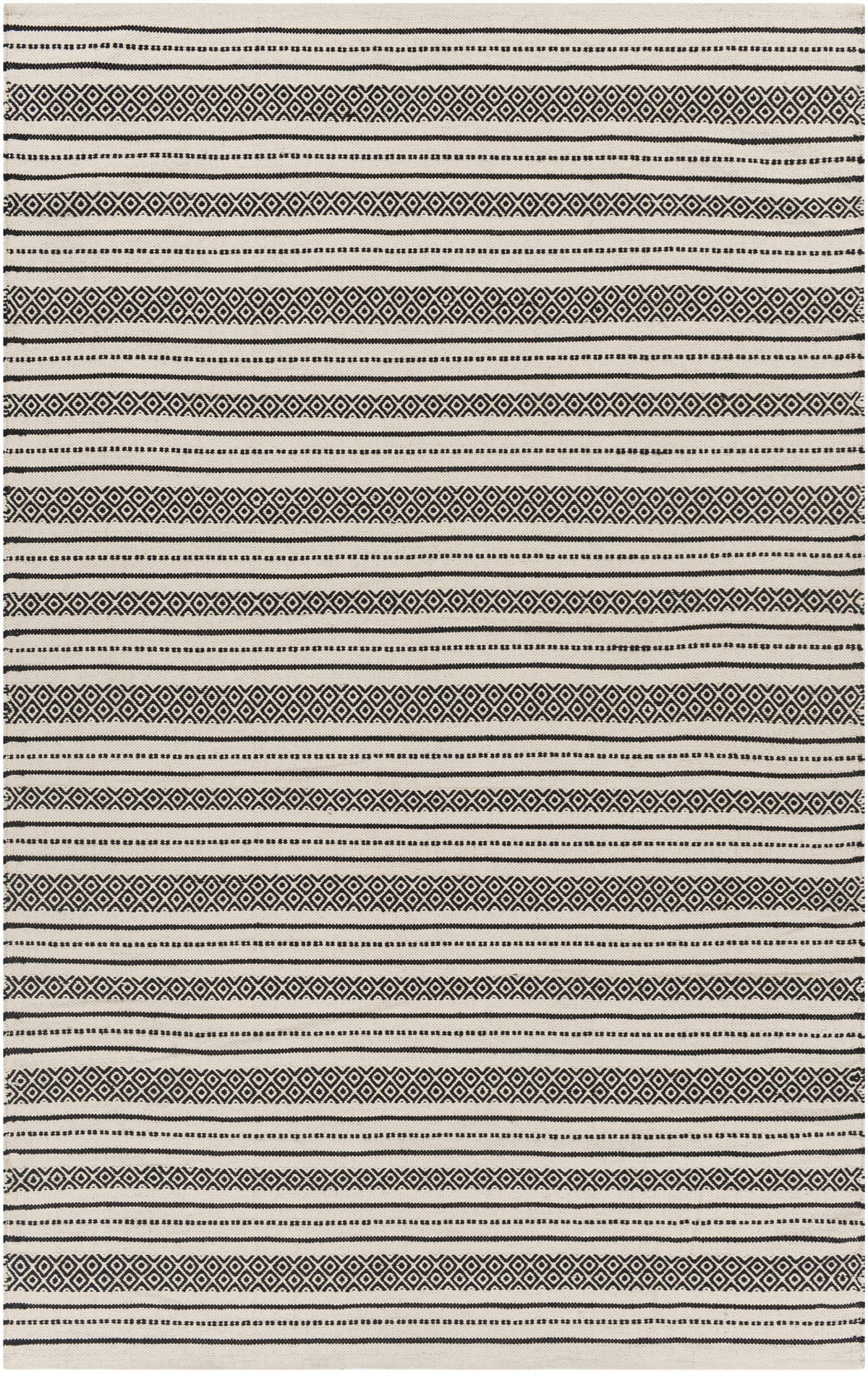 Black Hand Woven 100% Cotton Rustic Rectangle Handmade rug, Indoor use only, no fringe, non-washable.