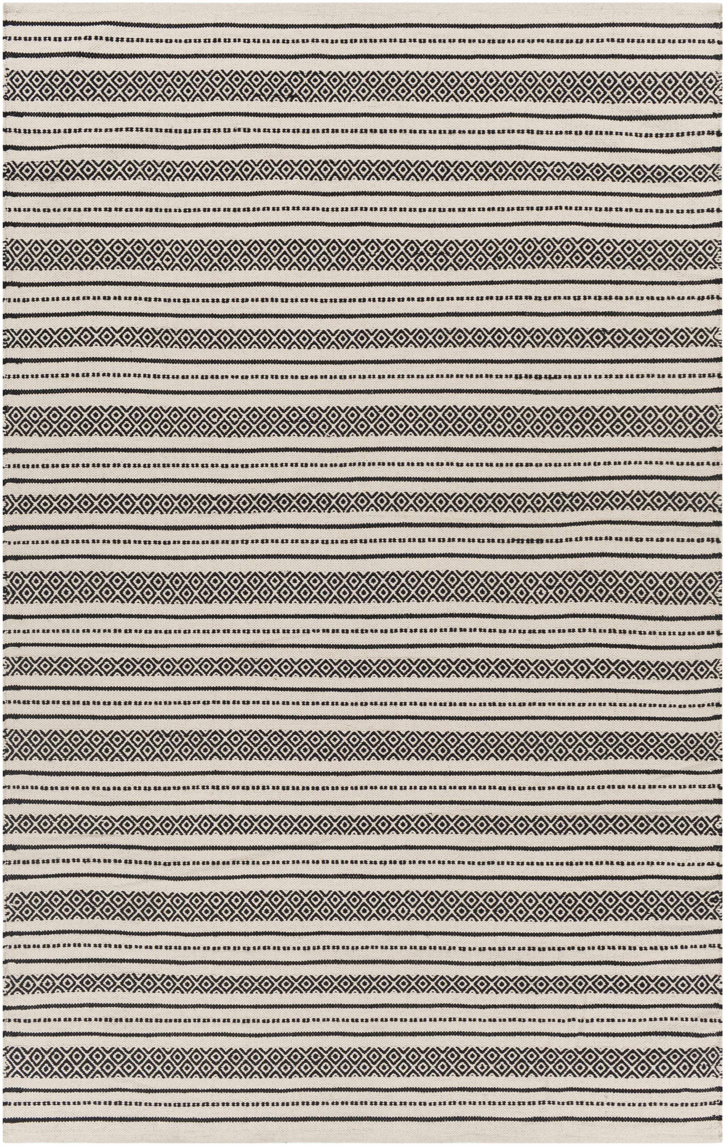 Black Hand Woven 100% Cotton Rustic Rectangle Handmade rug, Indoor use only, no fringe, non-washable.