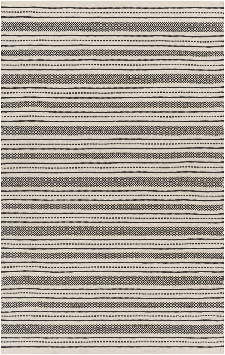 Black Hand Woven 100% Cotton Rustic Rectangle Handmade rug, Indoor use only, no fringe, non-washable.