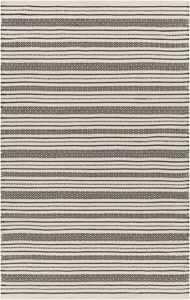 Black Hand Woven 100% Cotton Rustic Rectangle Handmade rug, Indoor use only, no fringe, non-washable.