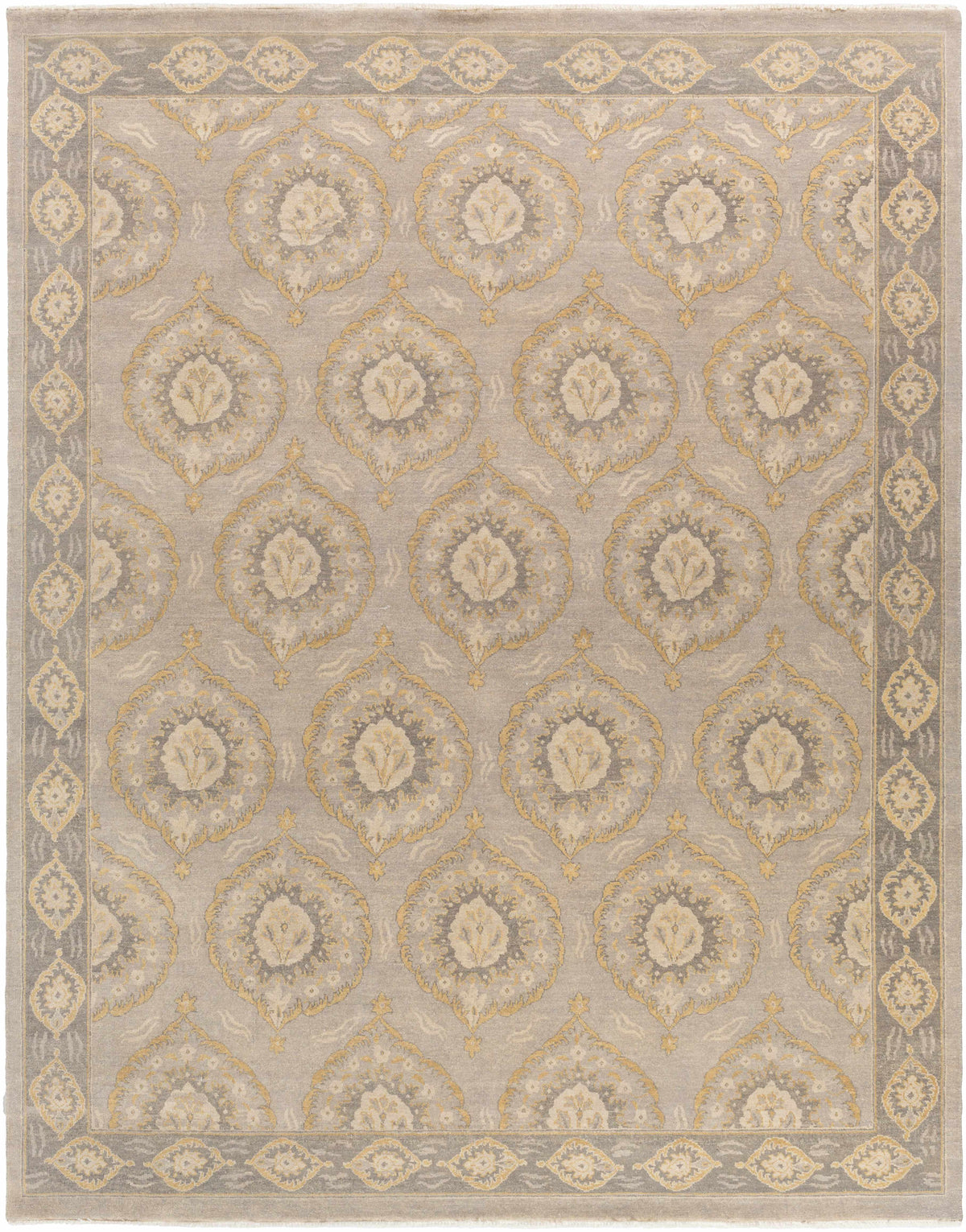 Taupe Hand Knotted 100% Wool Traditional Rectangle Handmade rug, Indoor use only, has fringe, non-washable.