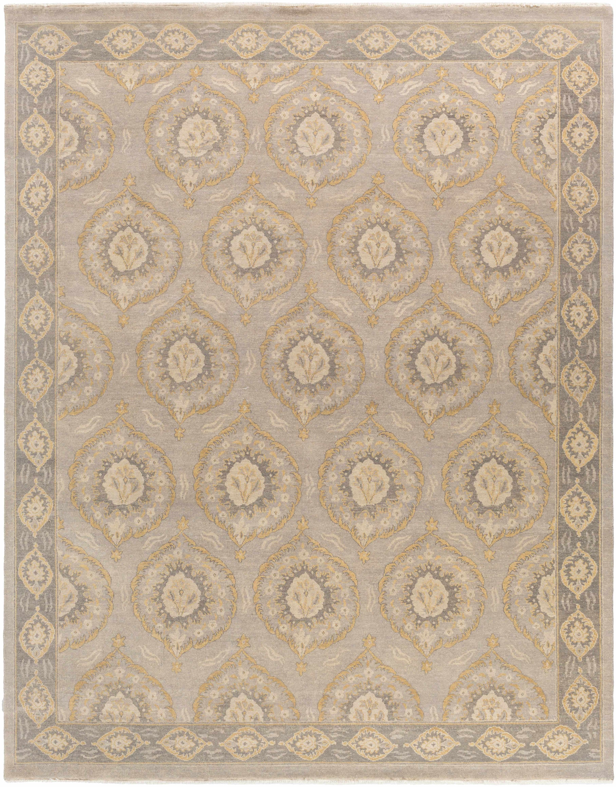 Taupe Hand Knotted 100% Wool Traditional Rectangle Handmade rug, Indoor use only, has fringe, non-washable.