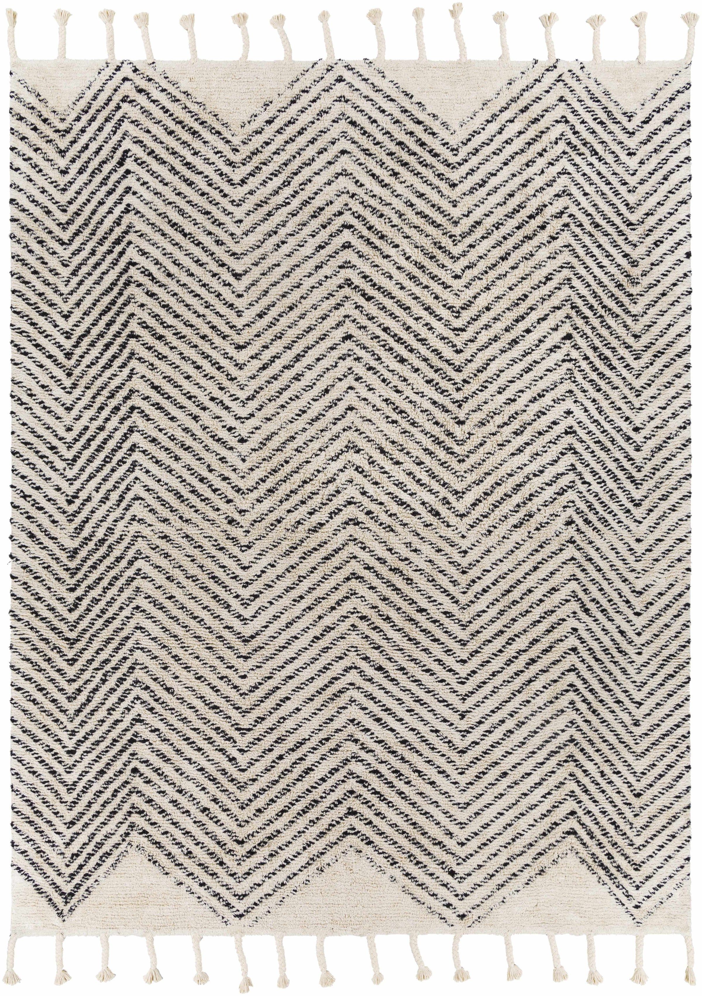 Charcoal Hand Woven 100% Cotton Global Rectangle Handmade rug, Indoor use only, has fringe, non-washable.