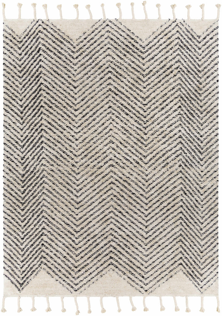 Charcoal Hand Woven 100% Cotton Global Rectangle Handmade rug, Indoor use only, has fringe, non-washable.