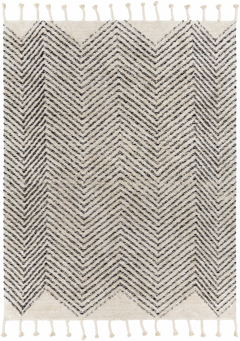 Charcoal Hand Woven 100% Cotton Global Rectangle Handmade rug, Indoor use only, has fringe, non-washable.