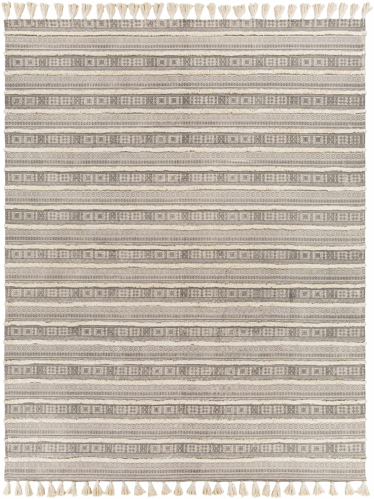 Charcoal Hand Loomed 100% Cotton Global Rectangle Handmade rug, Indoor use only, has fringe, non-washable.