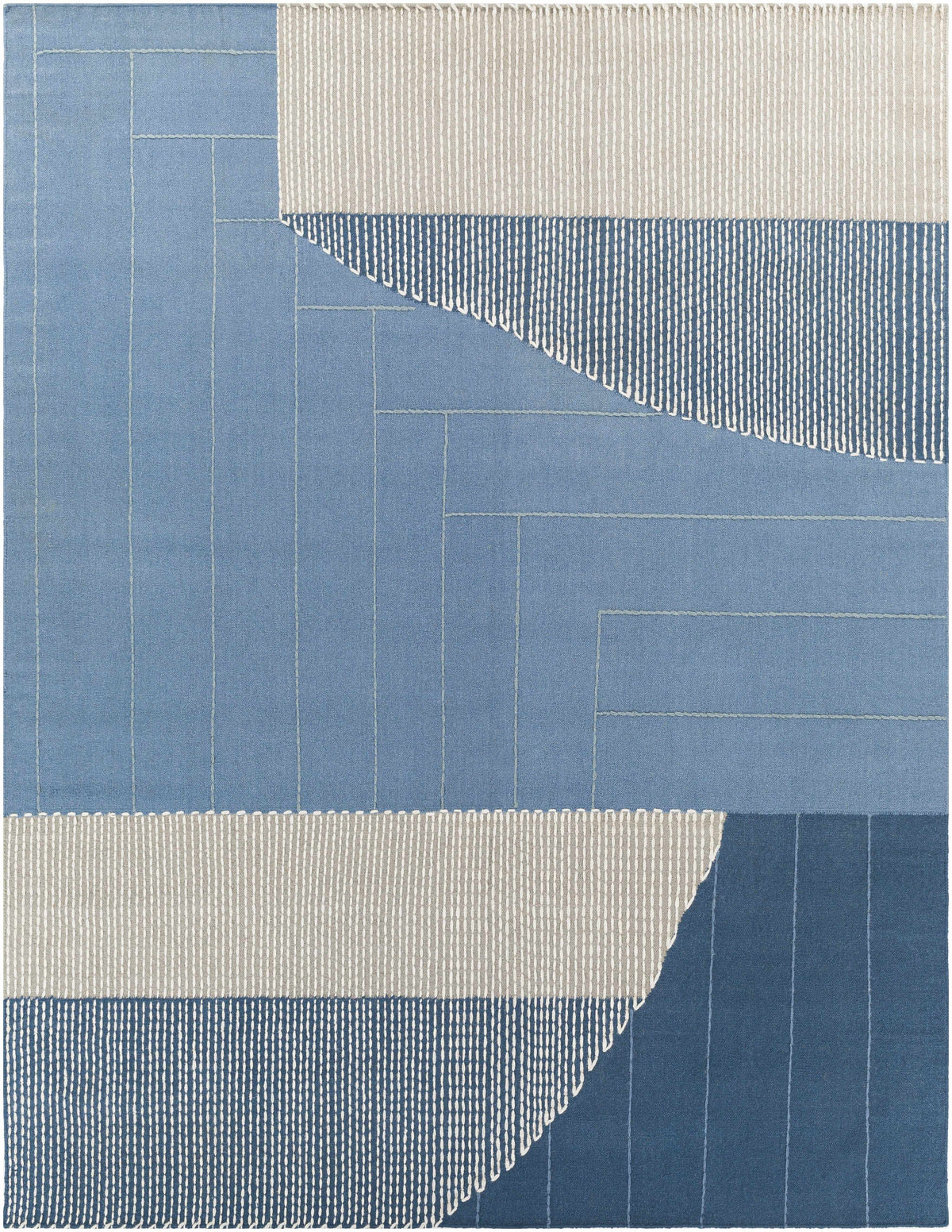 Blue Hand Woven 80% Wool, 20% Cotton Modern Rectangle Handmade rug, Indoor use only, no fringe, non-washable. runner also available