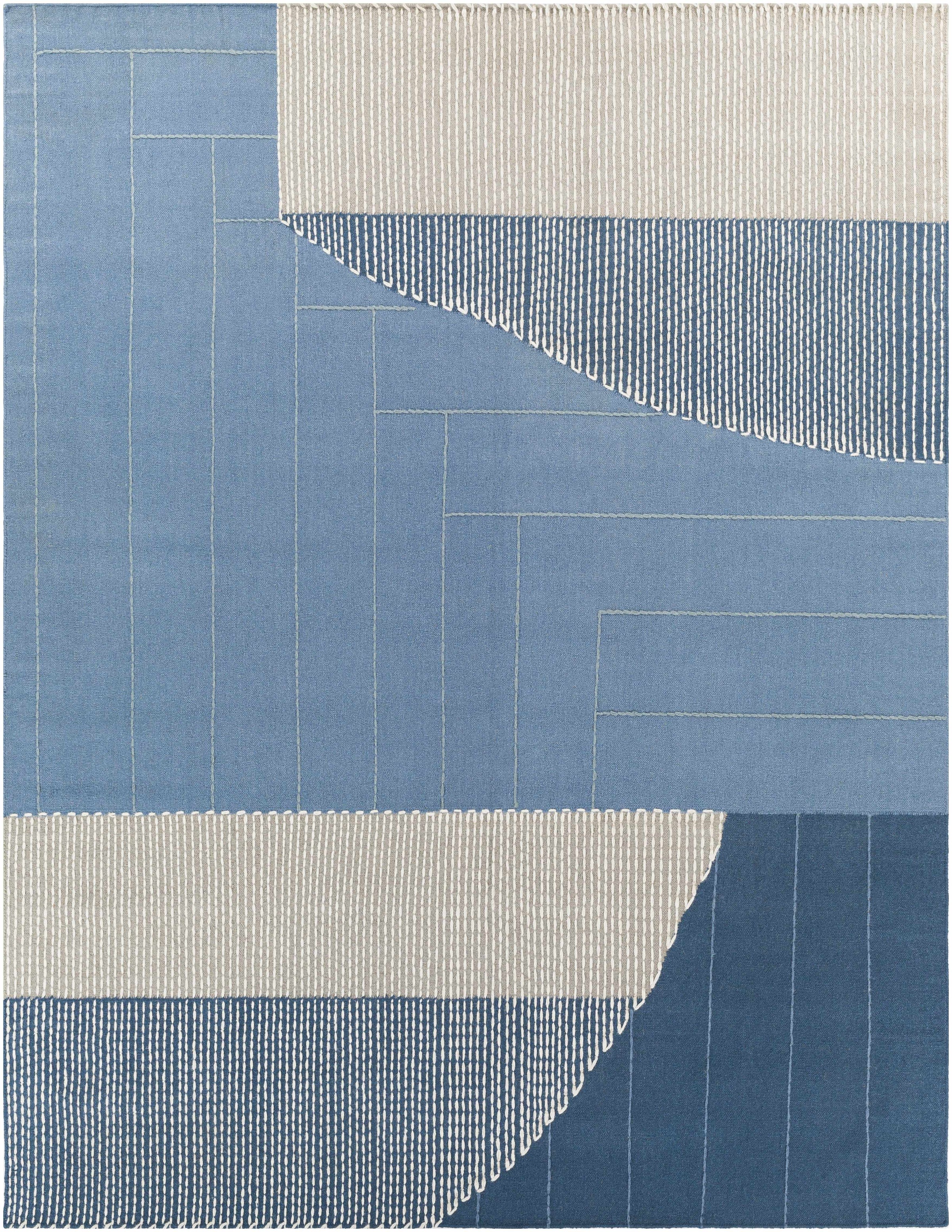 Blue Hand Woven 80% Wool, 20% Cotton Modern Rectangle Handmade rug, Indoor use only, no fringe, non-washable. runner also available