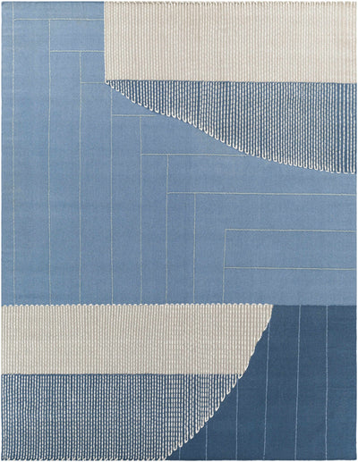 Blue Hand Woven 80% Wool, 20% Cotton Modern Rectangle Handmade rug, Indoor use only, no fringe, non-washable. runner also available