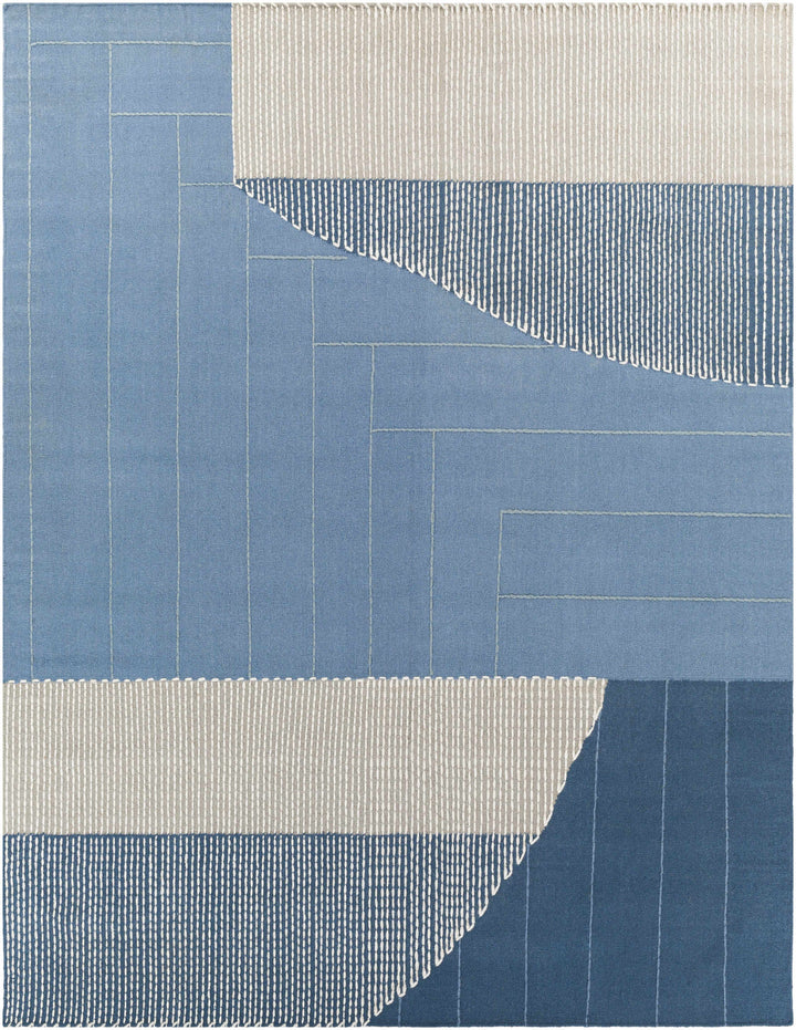 Blue Hand Woven 80% Wool, 20% Cotton Modern Rectangle Handmade rug, Indoor use only, no fringe, non-washable. runner also available