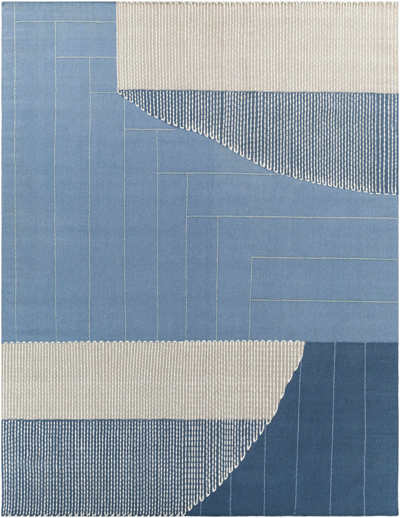 Blue Hand Woven 80% Wool, 20% Cotton Modern Rectangle Handmade rug, Indoor use only, no fringe, non-washable. runner also available