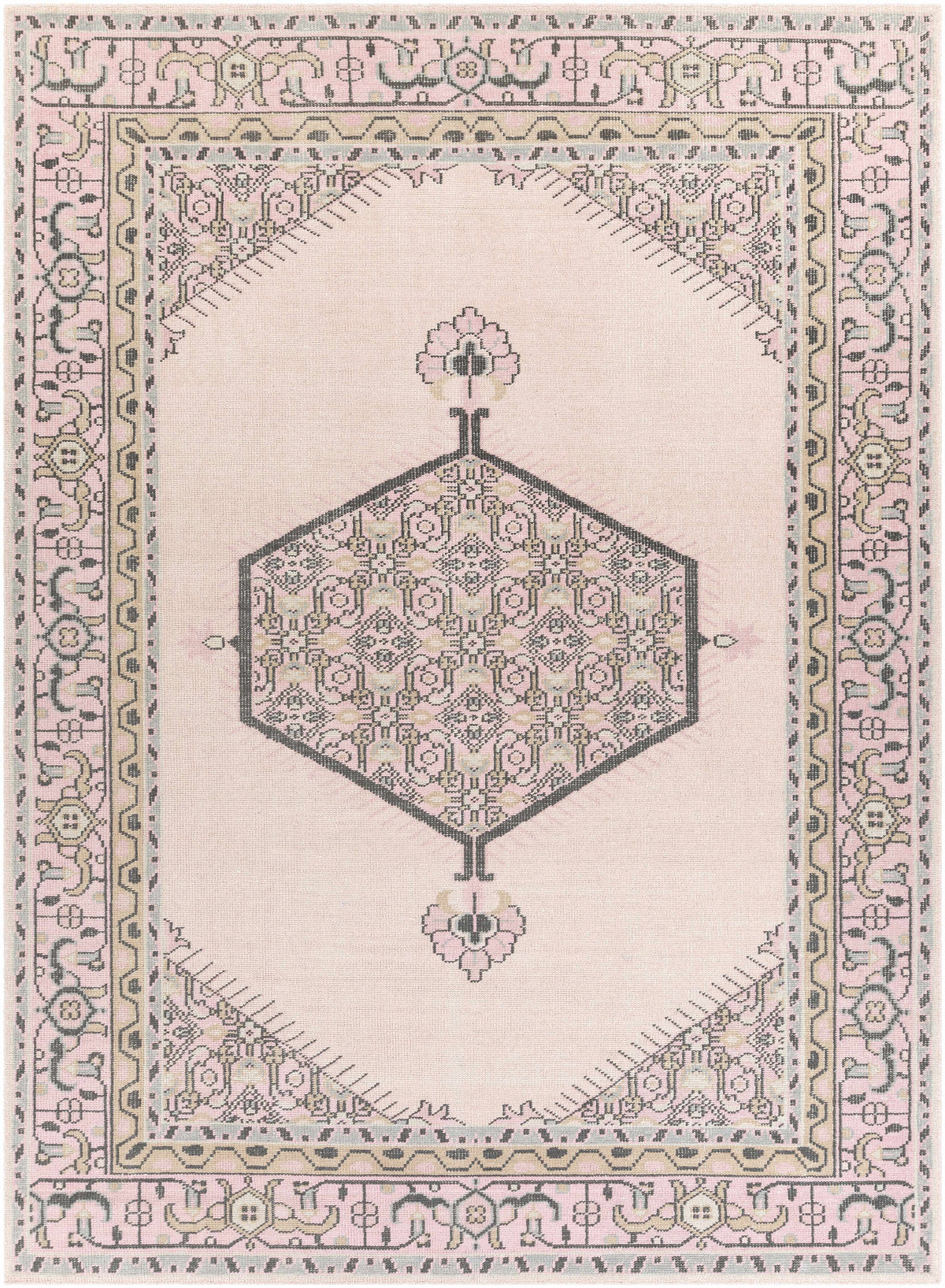 Light Pink Hand Knotted 100% NZ Wool Traditional Rectangle Handmade rug, Indoor use only, no fringe, non-washable.