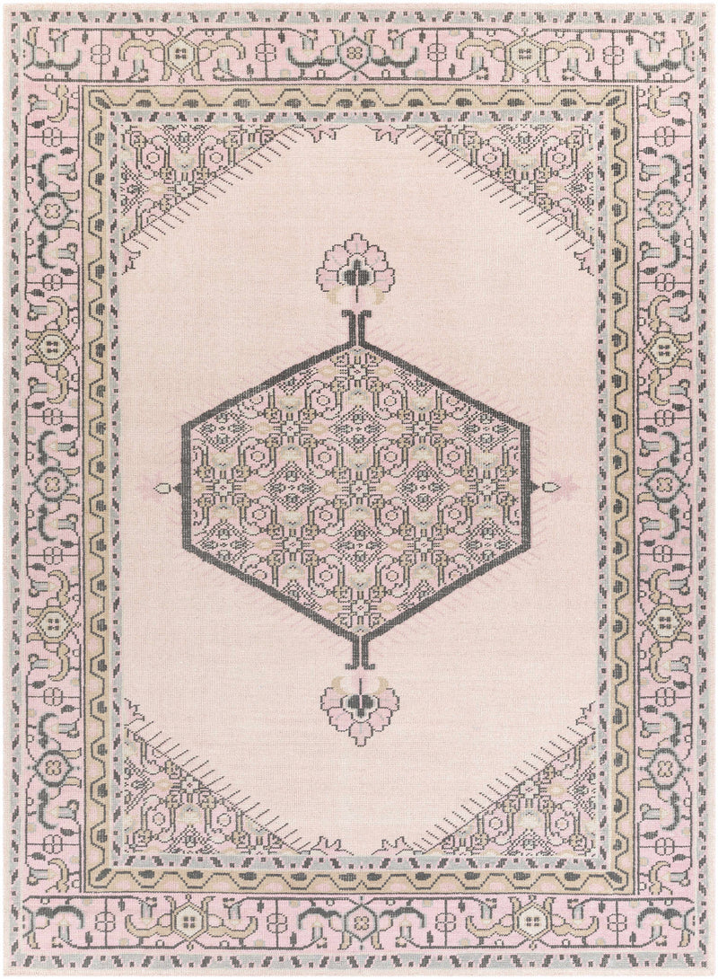 Light Pink Hand Knotted 100% NZ Wool Traditional Rectangle Handmade rug, Indoor use only, no fringe, non-washable.