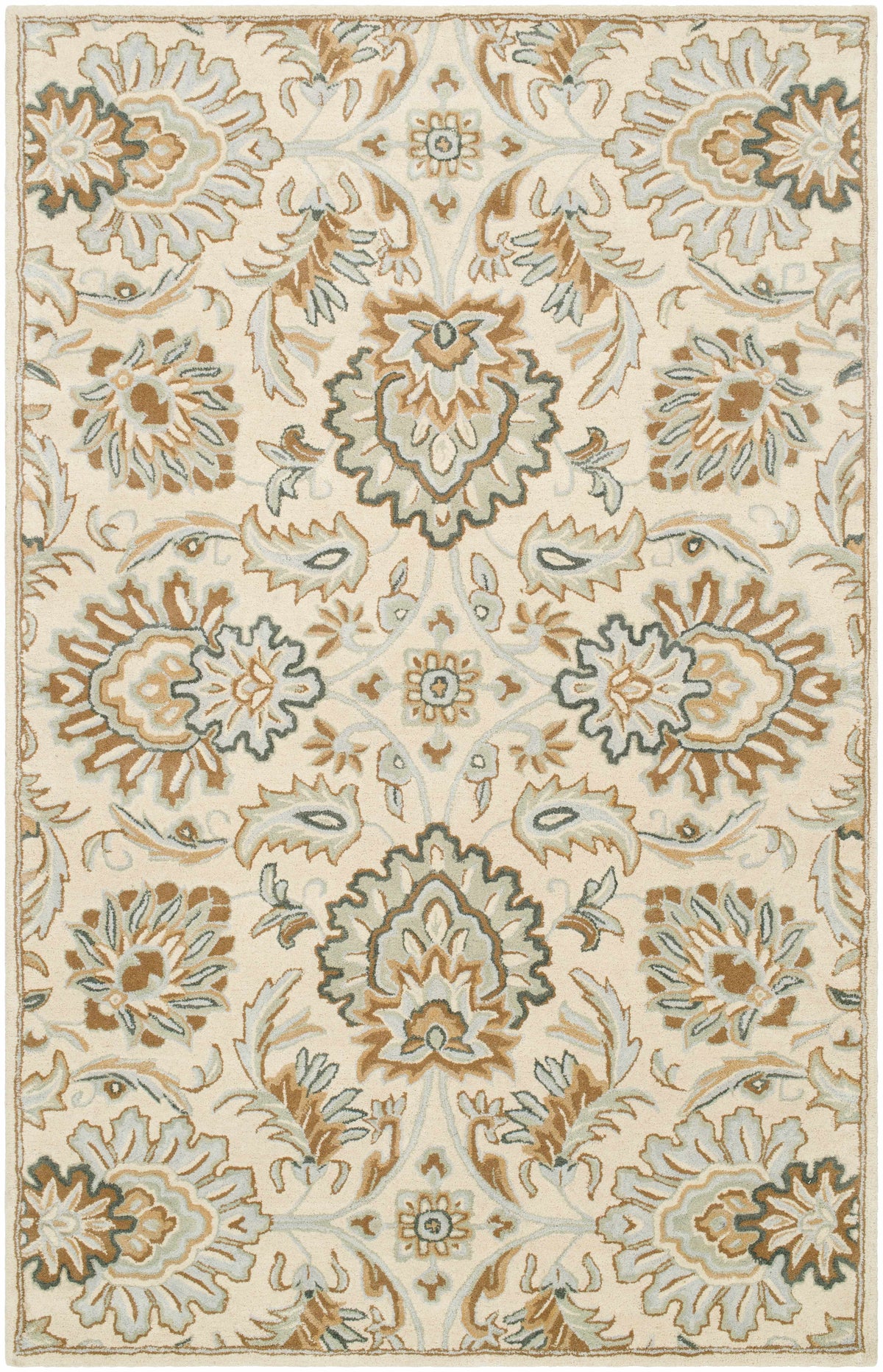 Ivory Hand Tufted 100% Wool Traditional Rectangle Handmade rug, Indoor use only, no fringe, non-washable. runner also available