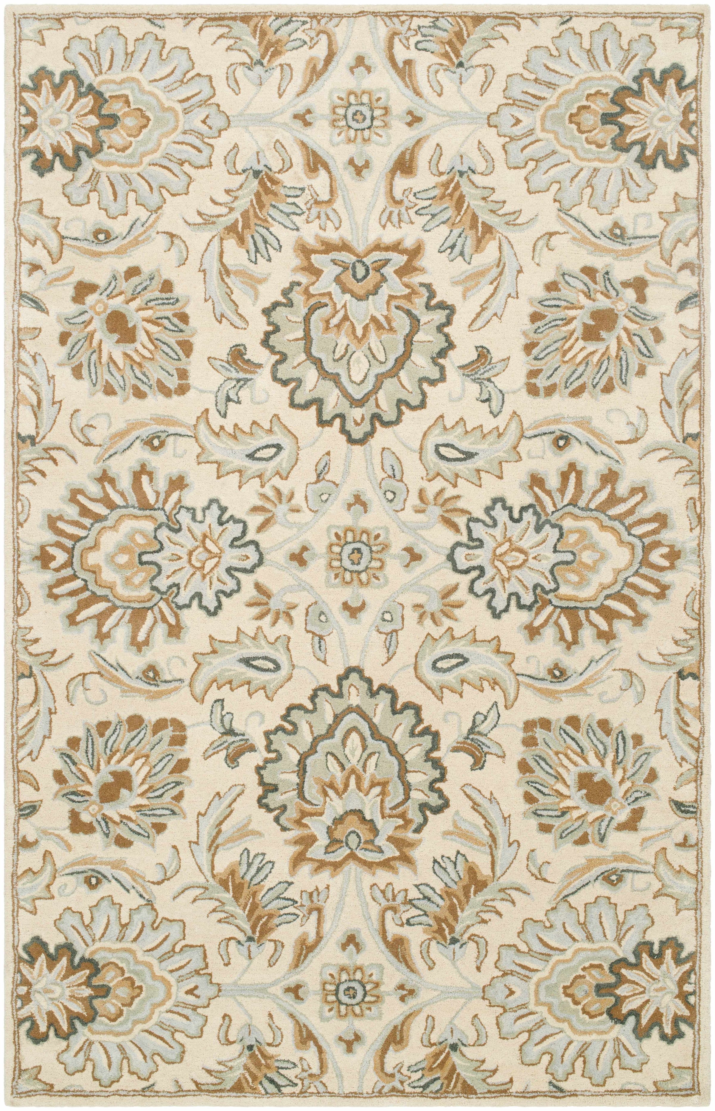 Ivory Hand Tufted 100% Wool Traditional Rectangle Handmade rug, Indoor use only, no fringe, non-washable. runner also available