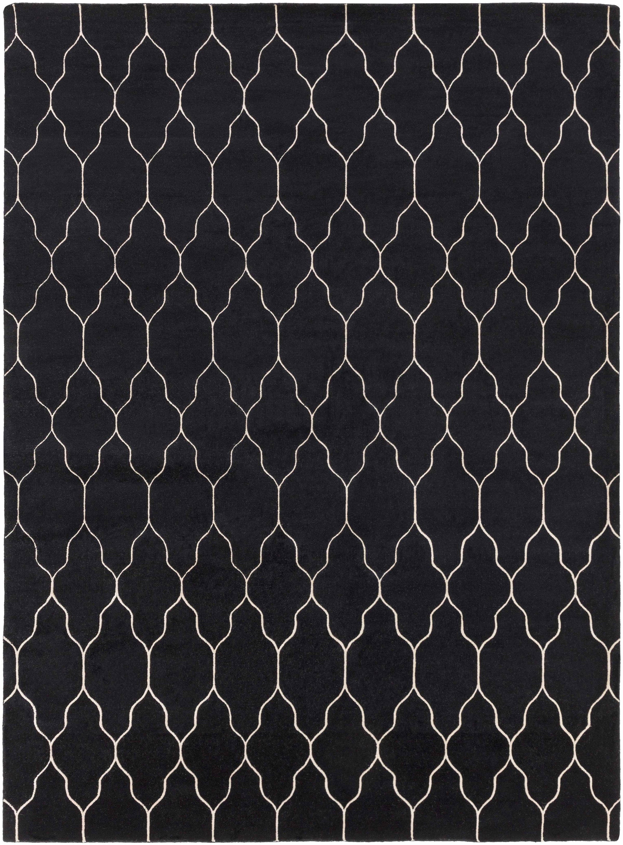Black Hand Knotted 100% Wool Modern Rectangle Handmade rug, Indoor use only, no fringe, non-washable.