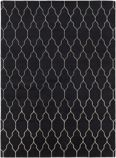 Black Hand Knotted 100% Wool Modern Rectangle Handmade rug, Indoor use only, no fringe, non-washable.