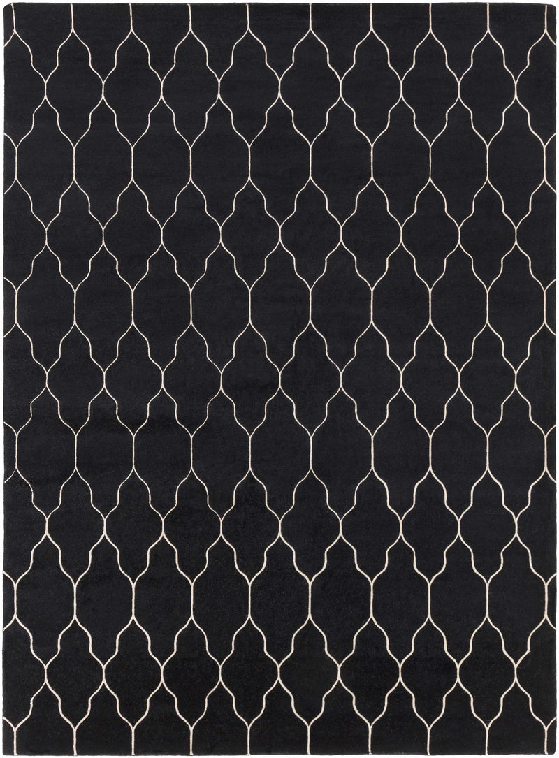 Black Hand Knotted 100% Wool Modern Rectangle Handmade rug, Indoor use only, no fringe, non-washable.
