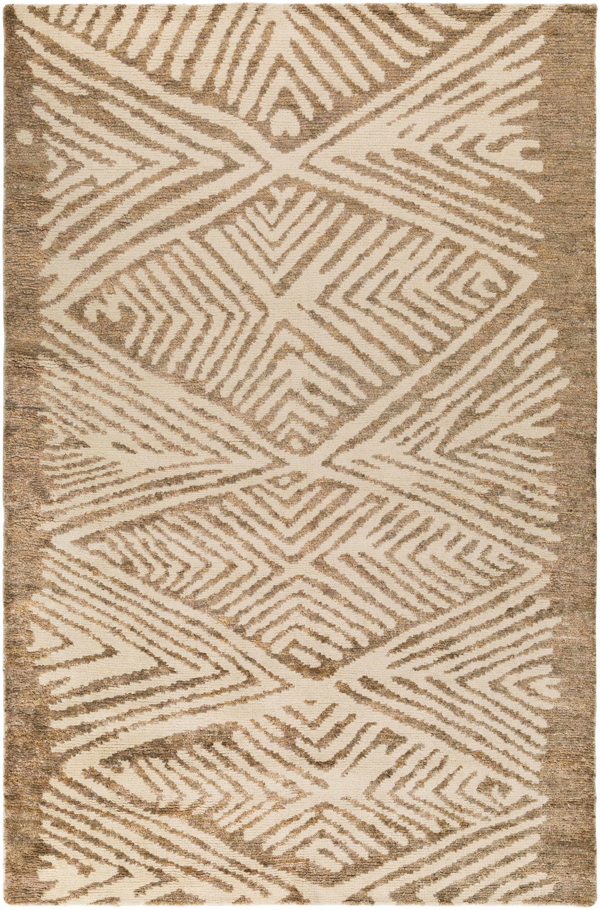 Tan Hand Woven 100% Jute Global Rectangle Handmade rug, Indoor use only, no fringe, non-washable.