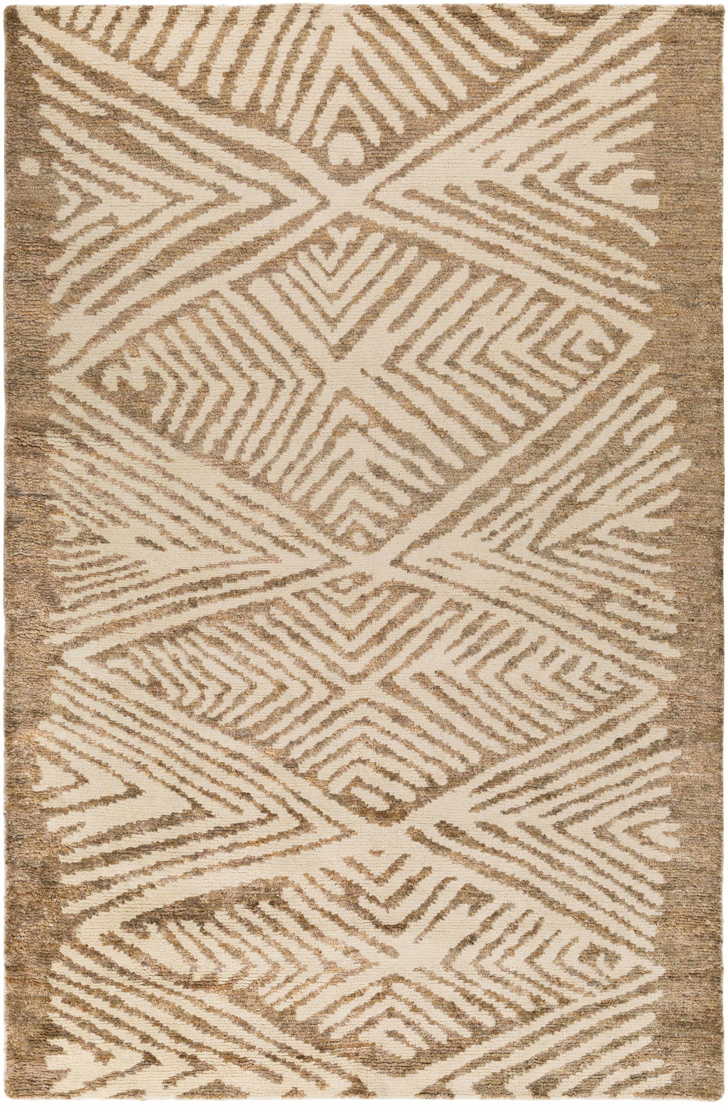 Tan Hand Woven 100% Jute Global Rectangle Handmade rug, Indoor use only, no fringe, non-washable.