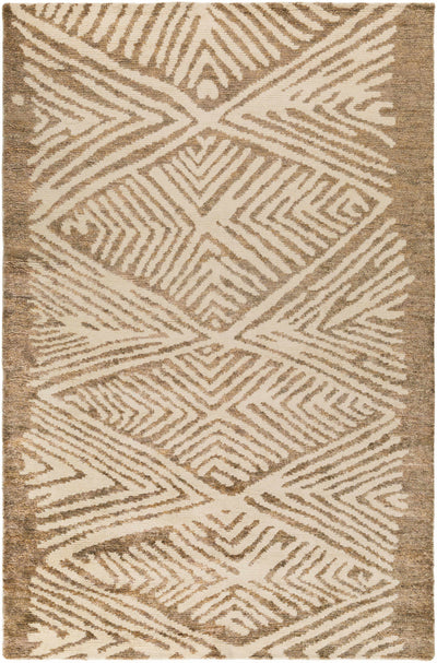 Tan Hand Woven 100% Jute Global Rectangle Handmade rug, Indoor use only, no fringe, non-washable.